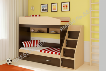 Кровать двухъярусная Модель 05 комби (венге-дуб молочный)